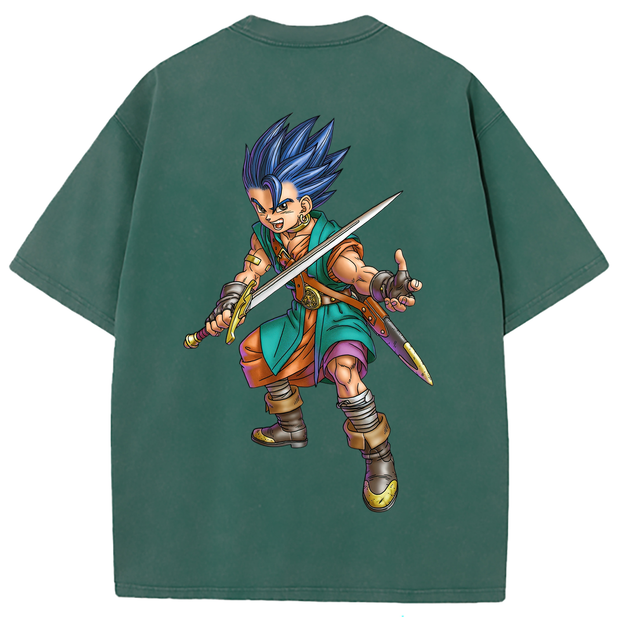 （画像用） ドラゴンクエスト Doragon Kuesuto Dragon Quest 綿100% ヴィンテージ風 半袖Tシャツ（背面プリント）
